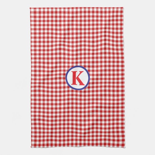 Red Gingham Monogram Geschirrtuch (Vertikal)