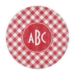 Red Gingham Monogram Schneidebrett
