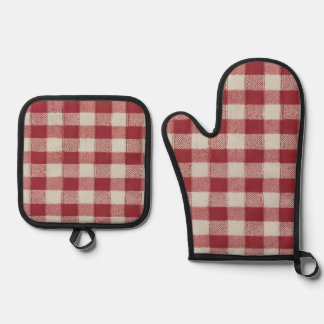 Red Gingham Oven Mitt and Pot Holder Set