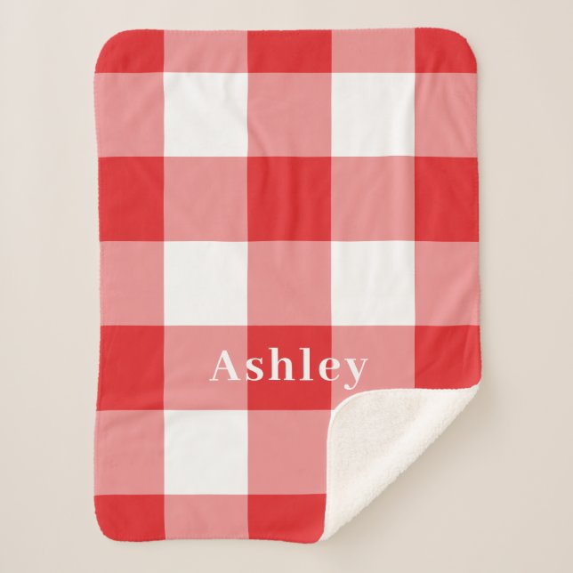 Red Gingham Pattern Monogram Name Sherpadecke (Vorderseite)