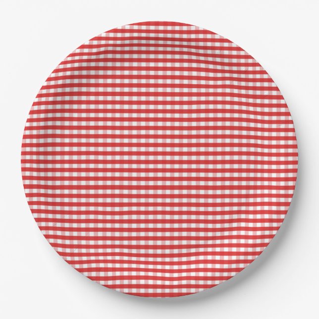 Red Gingham Pattern Pappteller (Vorderseite)