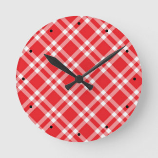 Red Gingham Pattern Runde Wanduhr