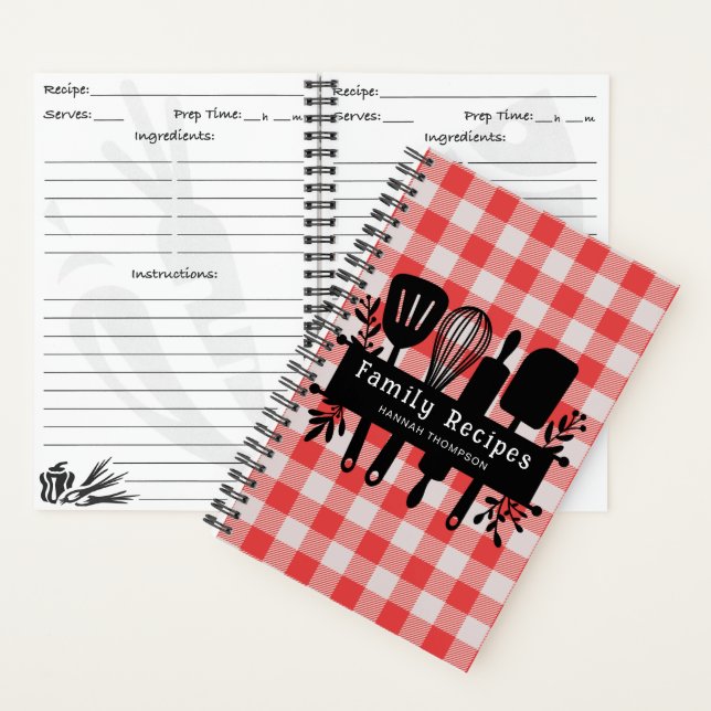 Red Gingham Personalisiert Cookbook Familienrezept Notizbuch (Innen)