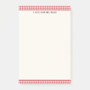 Red Gingham Personalisiert Teacher Post-it Klebezettel
