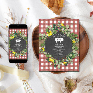 Red Gingham Pig Burlap Floral Birthday Grillen Einladung