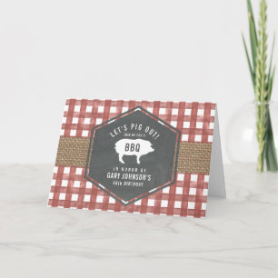 Red Gingham Pig Burlap Grillen Einladung