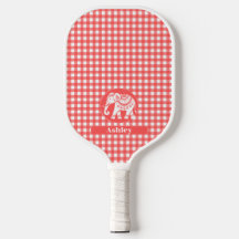 Red Gingham Plaid with White Elephant and Name