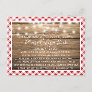 Red Gingham Rustic Wood Baby Showkarte Einladungspostkarte