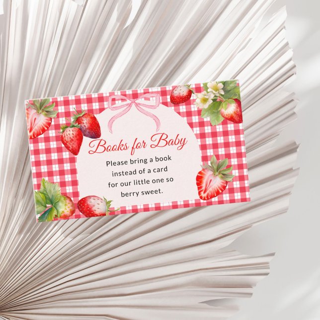 Red Gingham Strawberry Books for Baby Shower Begleitkarte (Red Gingham Books for Baby Shower insert card)