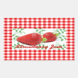 Red Gingham Strawberry-Marmelade Rechteckiger Aufkleber