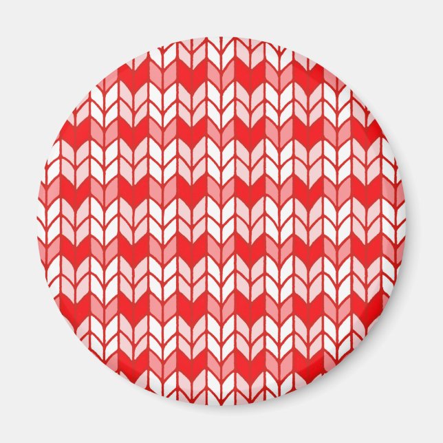 RED GINGHAM STRICK Round Magnet (Vorne)