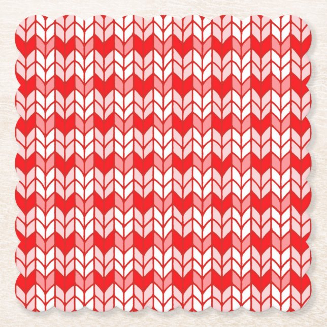 RED GINGHAM STRICK Scalloped Square Paper Unterset Untersetzer (Vorderseite)
