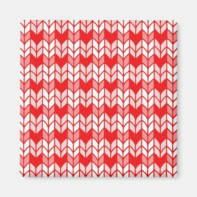 RED GINGHAM STRICK Square Magnet (Vorne)