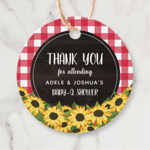Red Gingham & Sunflowers Baby-Q Dusche Vielen Dank Geschenkanhänger
