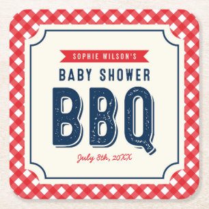 Red Gingham und Blue Baby Showdusche GRILLEN Party Rechteckiger Pappuntersetzer