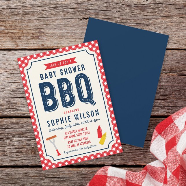 Red Gingham und Blue Baby Shower GRILLEN Einladung (Von Creator hochgeladen)