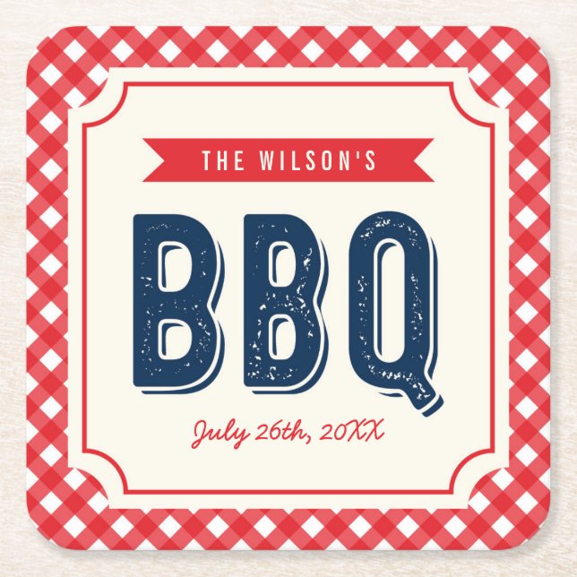 Red Gingham und Blue Summer GRILLEN Rechteckiger Pappuntersetzer (Vorderseite)