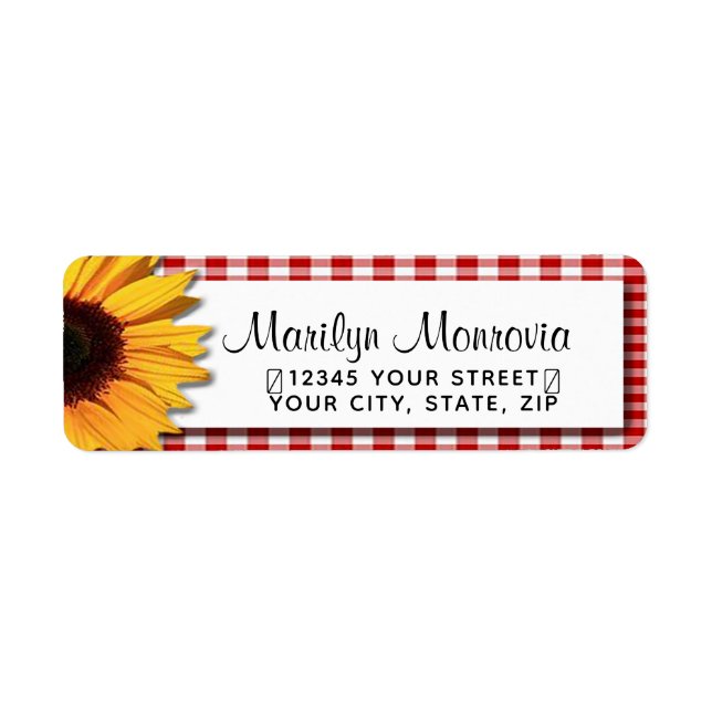 Red Gingham und Daisy Script Return Address Label (Vorne)