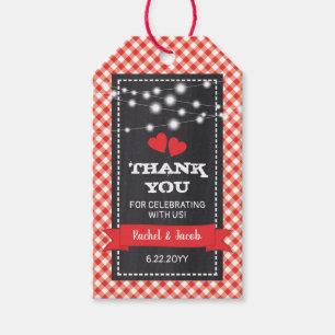 Red Gingham und Lights Chalkboard Engagement Party Geschenkanhänger