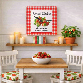 Red Gingham und Strawberries Wall Clock Quadratische Wanduhr