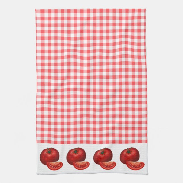 Red Gingham und Tomaten Küche Geschirrtuch (Vertikal)