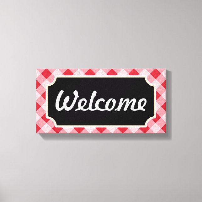 Red Gingham Welcome Sign Leinwand (Vorderseite)