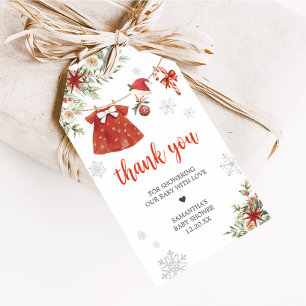 Red Girl Santa Christmas Baby Shower Fevor Tags Geschenkanhänger
