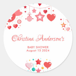 Red Girl Stars Sprinkle Baby Dusche Runder Aufkleber