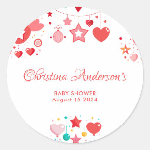 Red Girl Stars Sprinkle Baby Dusche Runder Aufkleber