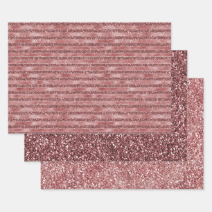 Red Glam Glitzer Streifen Geschenkpapier Set