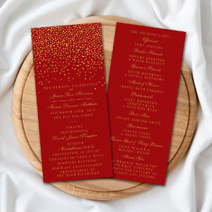 Red & Glam Gold Confetti Wedding Program Programm