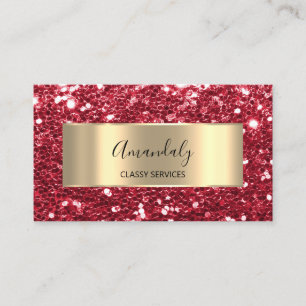 Red Glam Gold Frame Chunky Glitzer QR Code Logo Visitenkarte