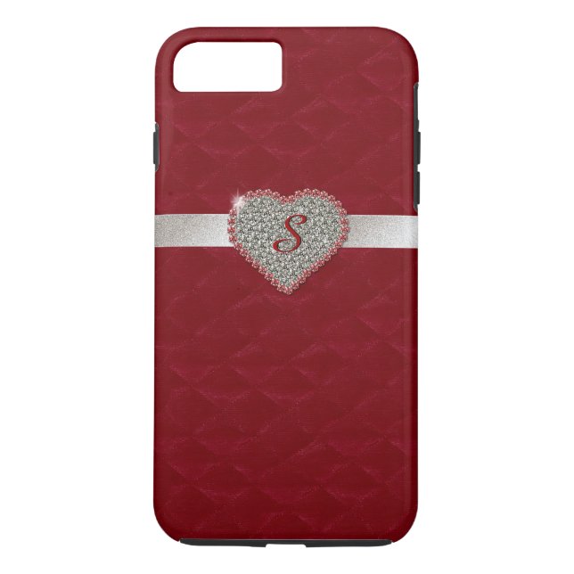 Red Glam Heart Monogram iPhone 7 Plus coque (Dos)