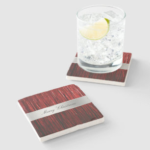 Red Glam Tinsel Stripes Steinuntersetzer