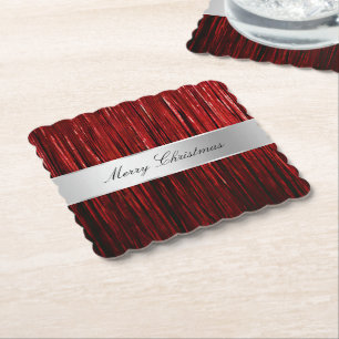 Red Glam Tinsel Stripes Untersetzer
