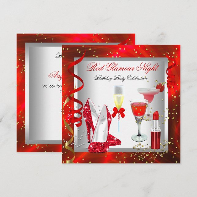 Red Glamour Night Cocktails Champagne Party Einladung (Vorne/Hinten)