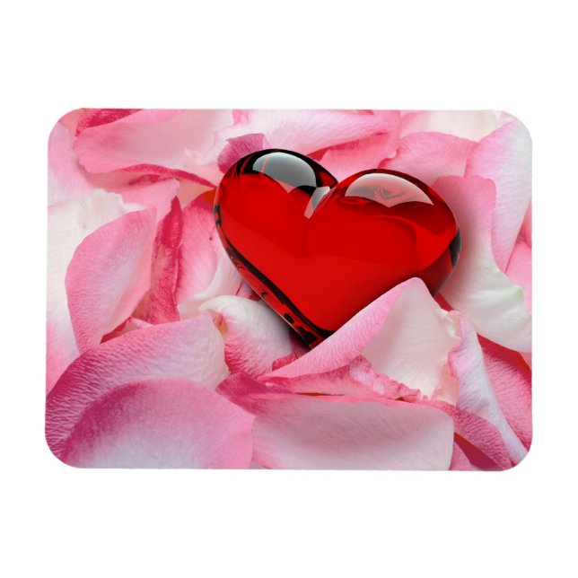 Red Glass Heart Rose Petals Magnet (Horizontal)
