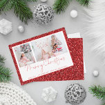 Red Glitter 2 Photo Script Merry Christmas Card<br><div class="desc">Red Glitter 2 Photo Script Merry Christmas. A touch of sparkle with this faux glitter border design with coordinating faux red glitter on the back. Simply replace the two sample photos with your own and personalise with your greeting and names at the bottom. Merry Christmas is in a stylish set...</div>