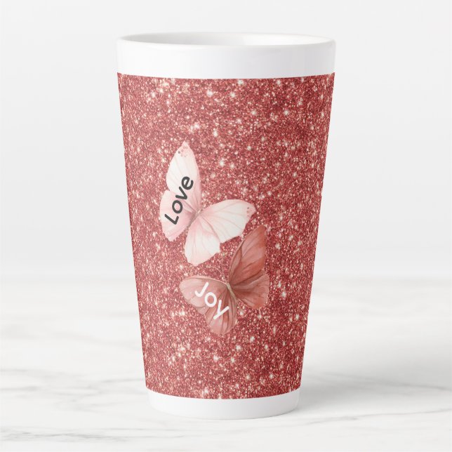 Red Glitter Pink Love Joy Butterflies Milchtasse (Vorderseite)