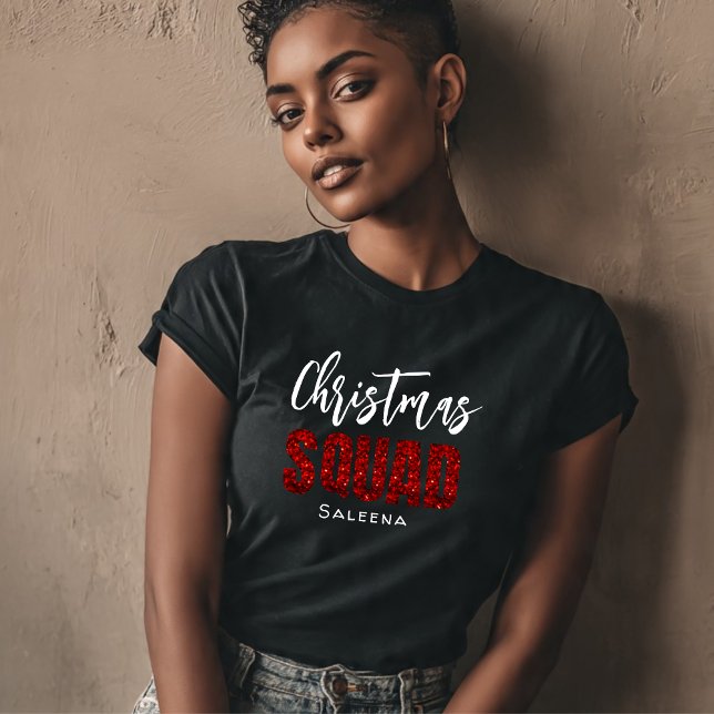 Red Glittery  Christmas Squad Name  T-Shirt (Von Creator hochgeladen)