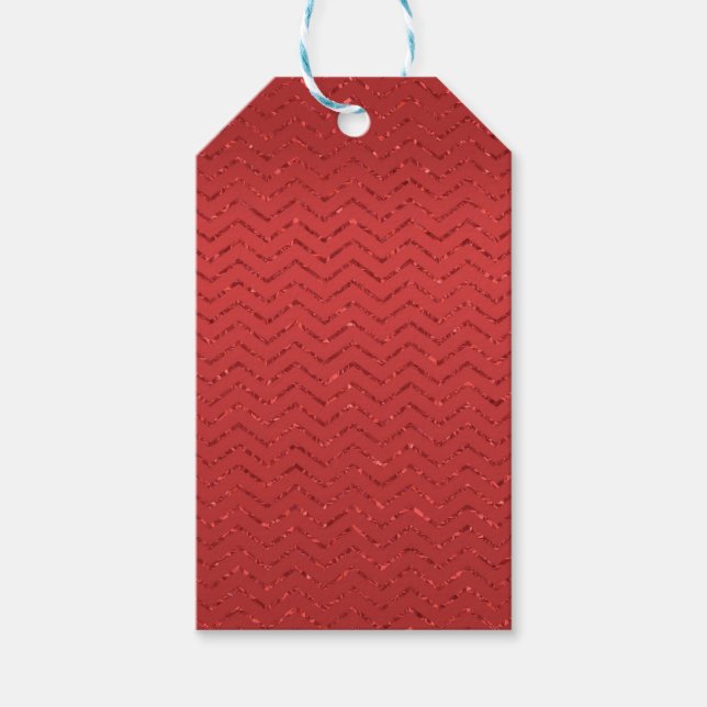 Red Glittery Zig-Zag Geschenkmarke Geschenkanhänger (Vorderseite)