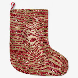 Red Glitz Gold Glam Zebra Print Streifen Großer Weihnachtsstrumpf
