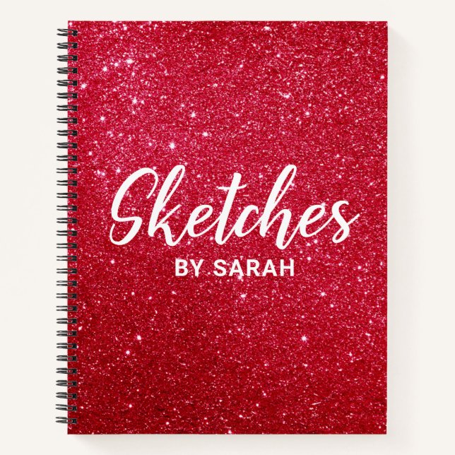 Red Glitzer Artist Sketchbook Notebook Notepad Notizbuch (Vorderseite)