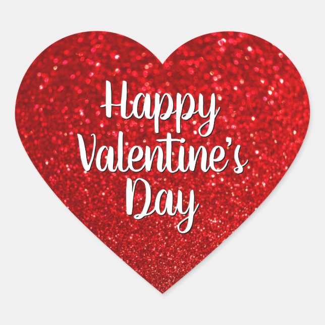 Red Glitzer Bokeh Happy Valentine's Day Herz-Aufkleber (Vorderseite)