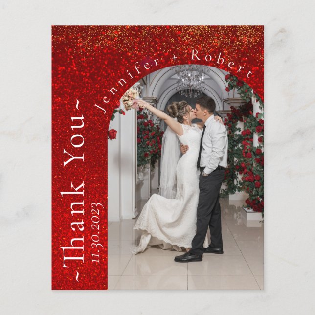 Red Glitzer Budget Hochzeit Vielen Dank Karten Fly (Vorne)