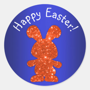 Red Glitzer Bunny Happy Oaster Runder Aufkleber