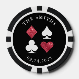 Red Glitzer Card Anzug Hochzeitdatum und -name Pokerchips
