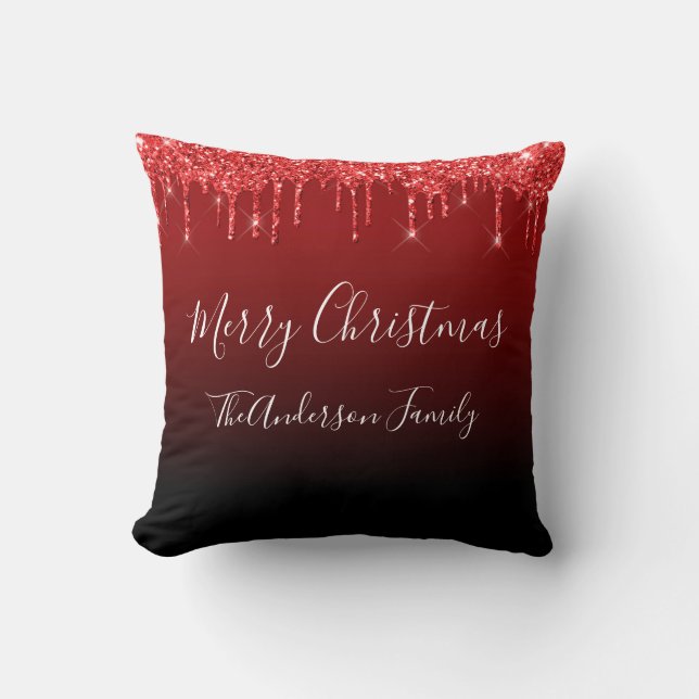 Red Glitzer Dripping Monogram Frohe Weihnachten  Kissen (Vorderseite)