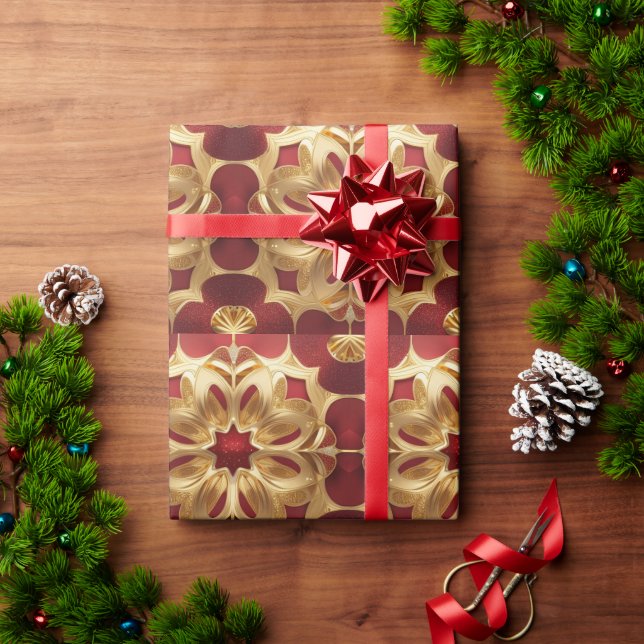 Red Glitzer Gold Blume Wrapping Paper Geschenkpapier (Feiertagsgeschenk)