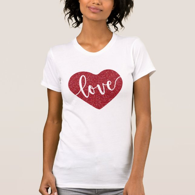 Red Glitzer Heart Liebe | Valentinischer T - Shirt (Vorderseite)